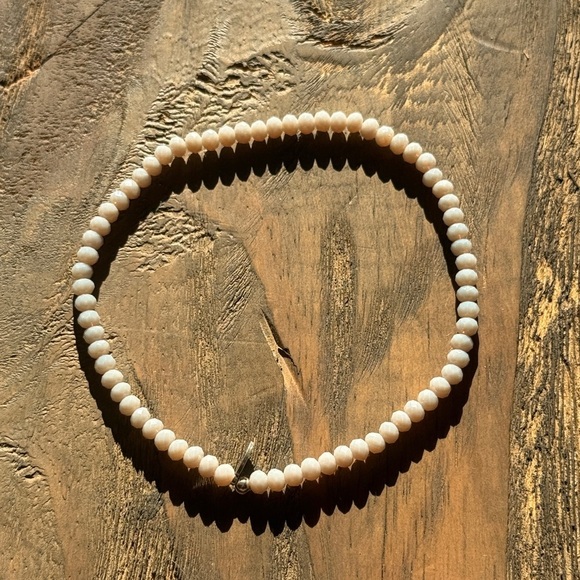 Silver Anklet, Ankle Bracelet, Faceted Oval Bead Anklet Elegant Cream Beaded Ankle Bracelet